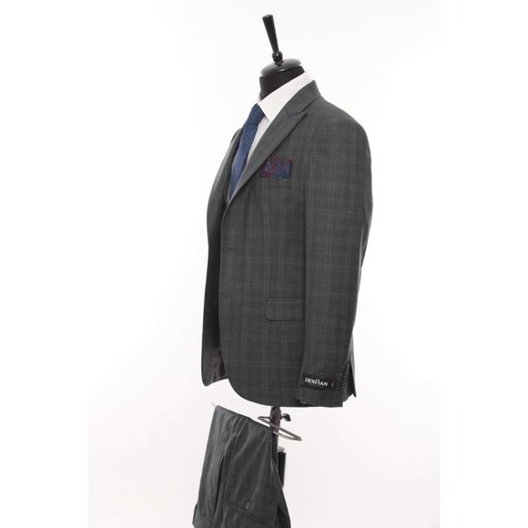 Derman Grey Square Patterned Fabric 3 Piece Suit - Picture 4 of 6